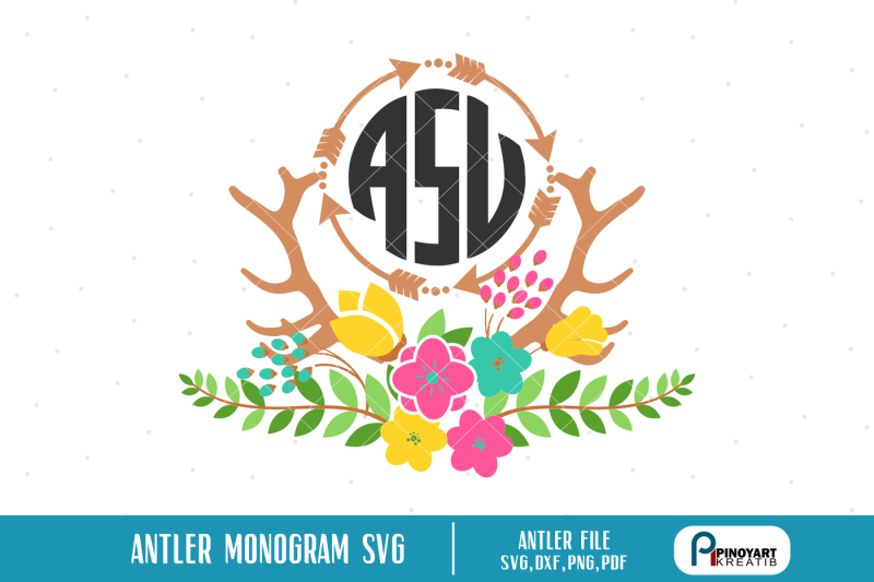 Download antler monogram svg,monogram svg,antler svg file,flower svg file,svg By Pinoyart | TheHungryJPEG.com