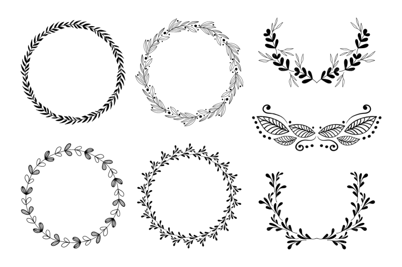 wreath-clipart-hand-drawn-black-round-wedding-frames-laurels-vector