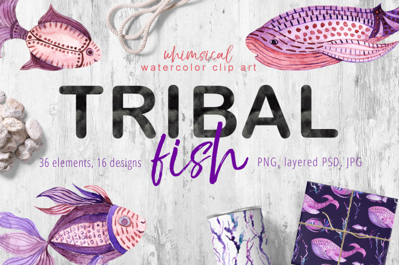 tribal-fish-watercolor-set
