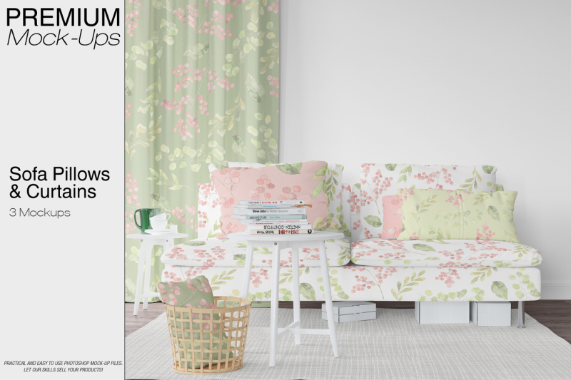 Download Download Sofa, Pillows & Curtains Mockup Pack PSD Mockup ...