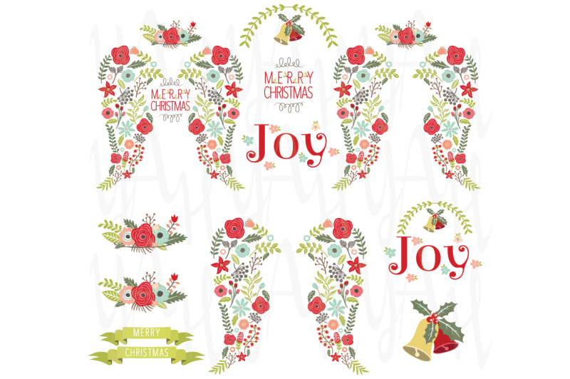 floral-angel-wing-christmas-elements