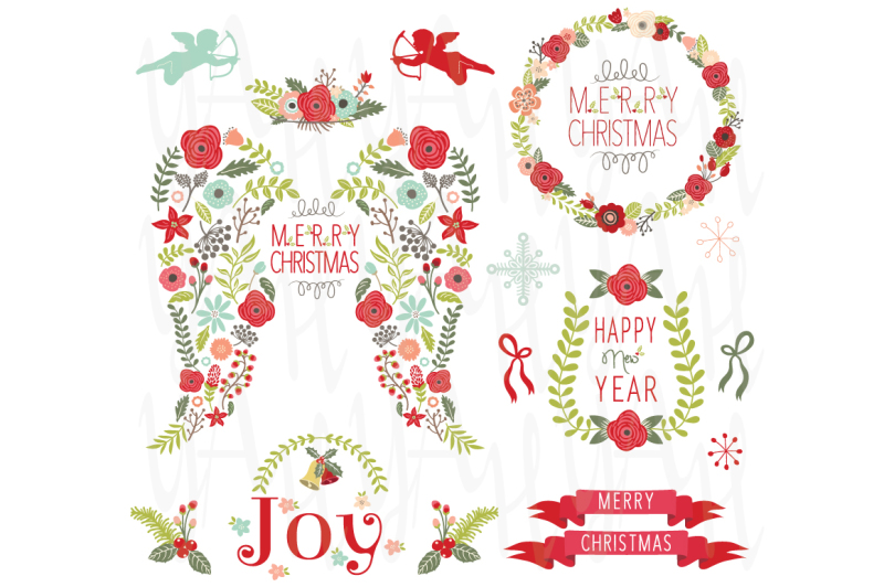 floral-angel-wing-christmas-elements