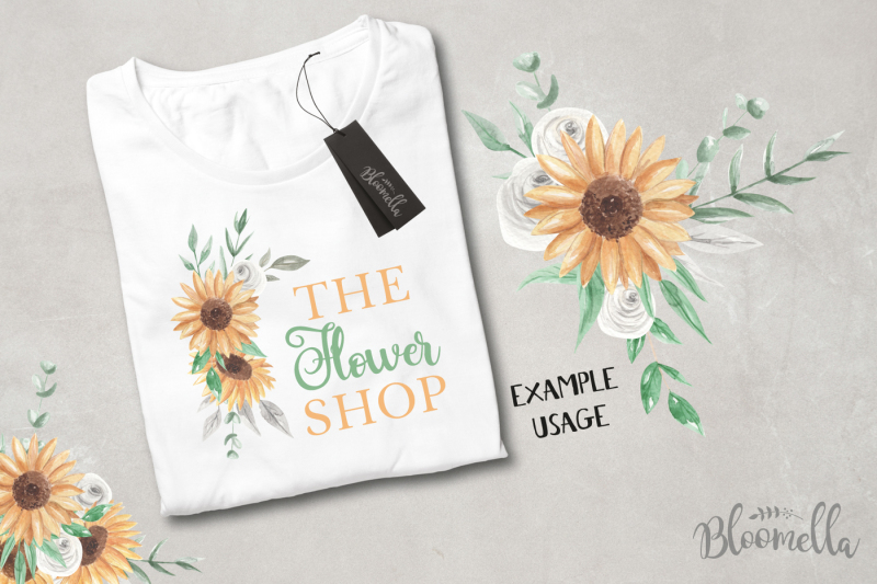 sunflower-watercolor-clipart-painted-floral-white-rose-bouquets