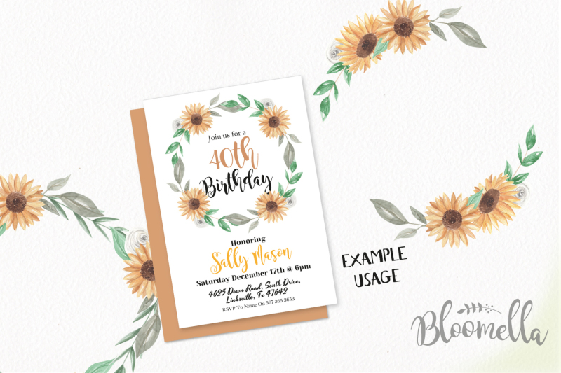 sunflower-wreaths-flower-garlands-yellow-clipart-wedding-watercolor