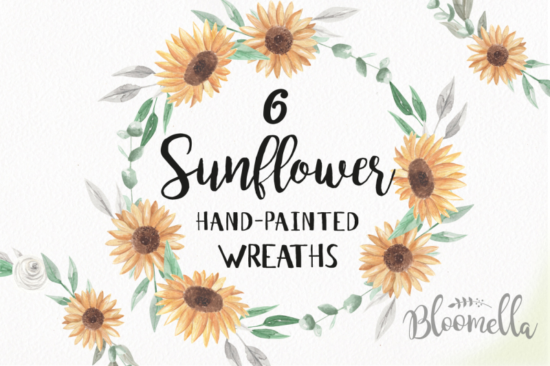 sunflower-wreaths-flower-garlands-yellow-clipart-wedding-watercolor
