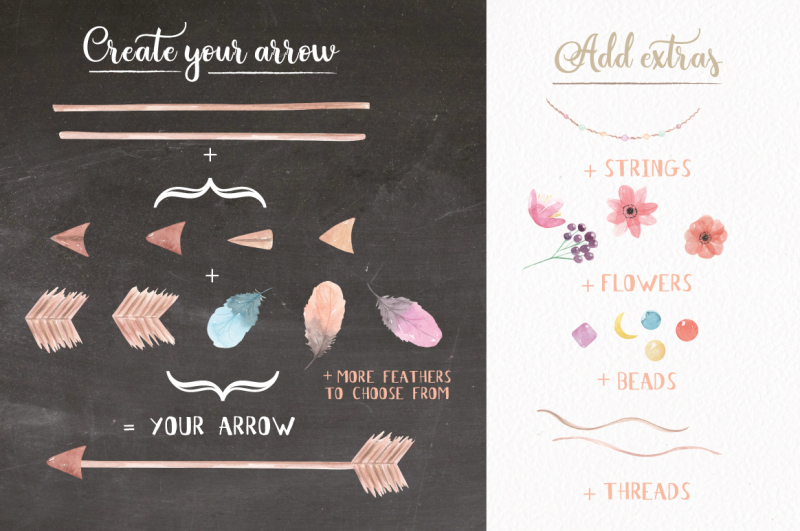 create-your-own-arrows-watercolor-60-elements-boho-feathers-flowers