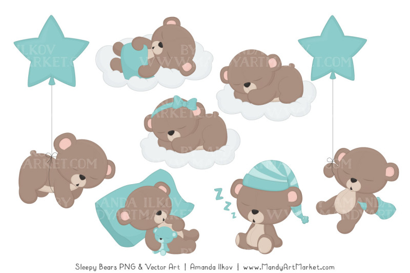 beary-cute-sleepy-bears-clipart-and-papers-set-in-aqua