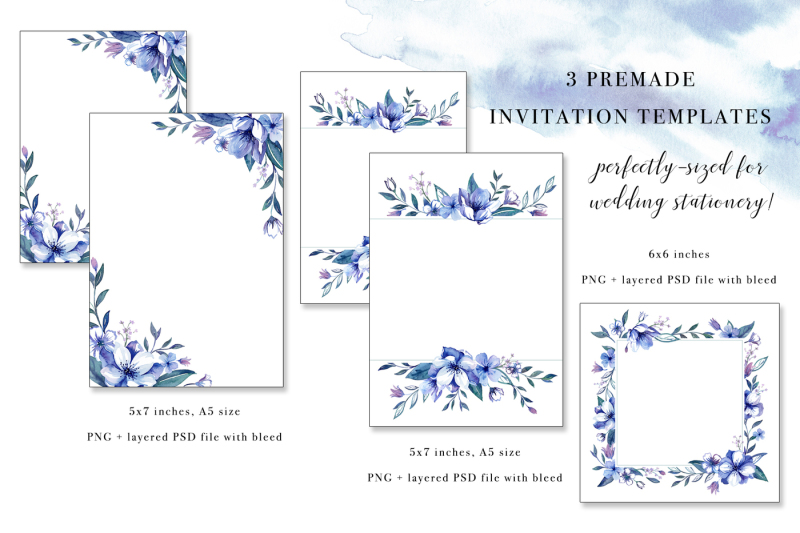floral-blues-watercolor-design-set