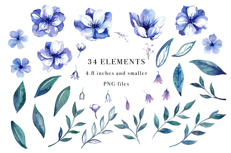 floral-blues-watercolor-design-set