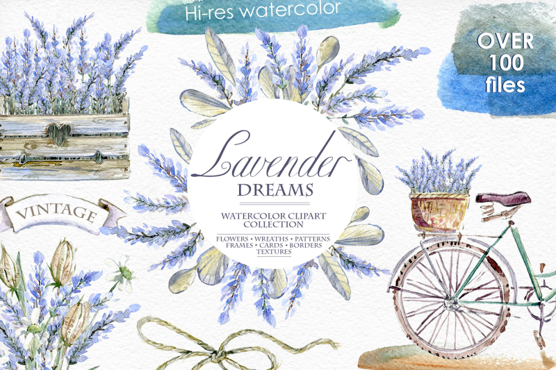 lavender-watercolor-clipart-set