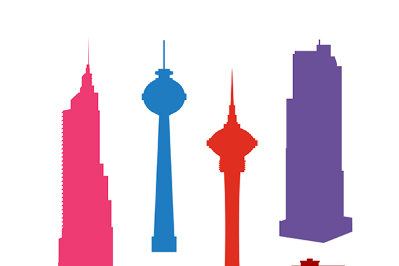 set-of-colorful-silhouettes-skyscrapers