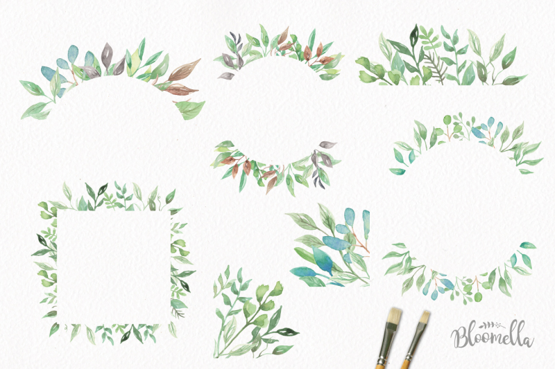 leaf-frames-foliage-borders-and-corners-green-watercolor-leaves