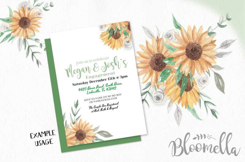 watercolor-sunflower-clipart-24-individual-elements-green-leaves