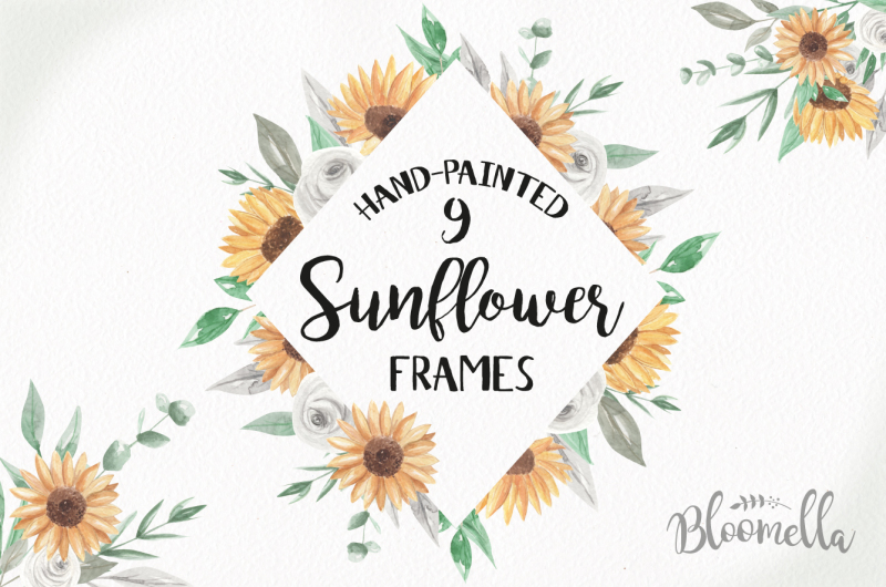 sunflower-frames-watercolor-floral-borers-hand-painted-wedding