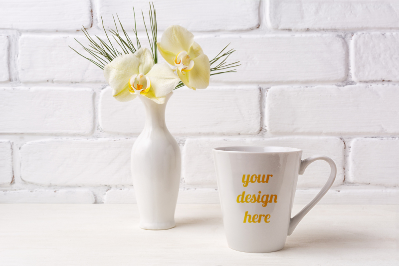 Download Download White coffee latte mug mockup with soft yellow ...