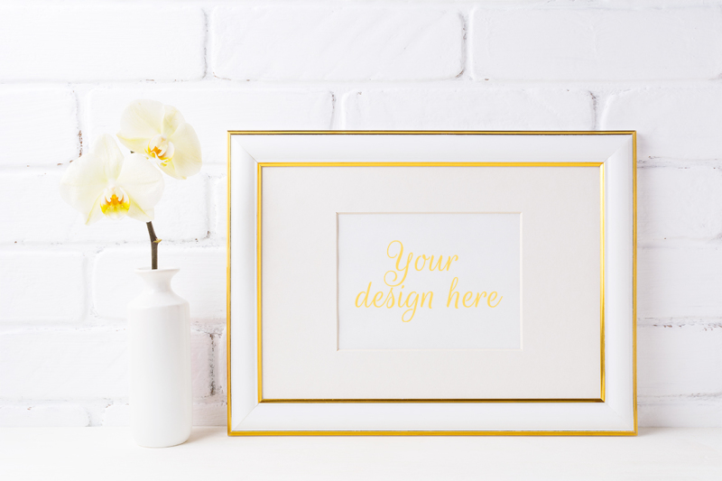 Download Download Gold decorated landscape frame mockup with soft ...