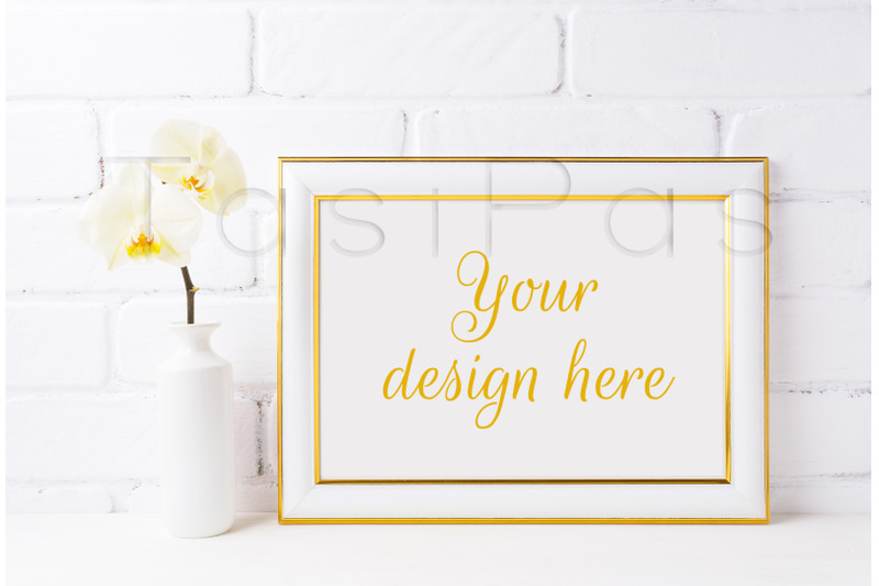 gold-decorated-landscape-frame-mockup-with-soft-yellow-orchid-in-vase