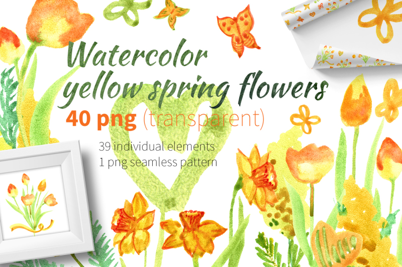 watercolor-yellow-spring-flowers