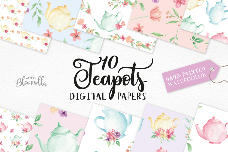 watercolor-teapot-seamless-patters-digital-papers-floral-flower