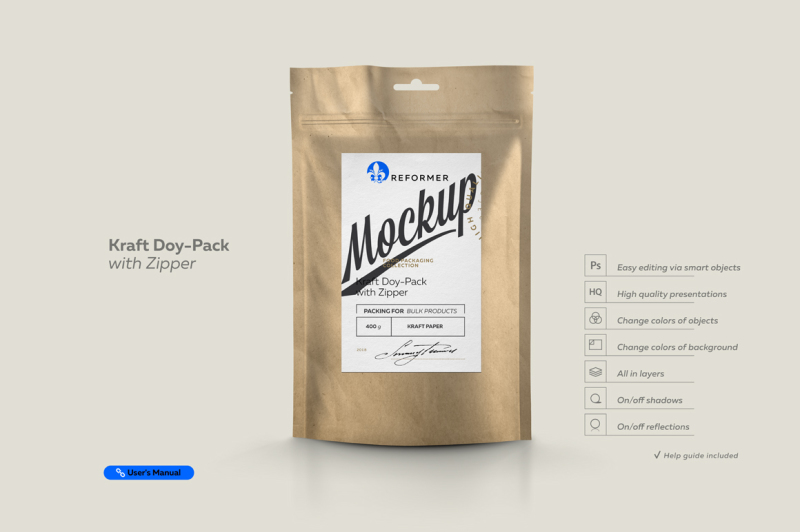 Download Download Kraft Doy-Pack with Zipper W PSD Mockup - Advertising Mock Up | Free Mockups Download