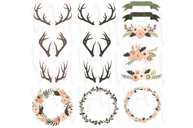 rustic-floral-antlers-wreath-elements