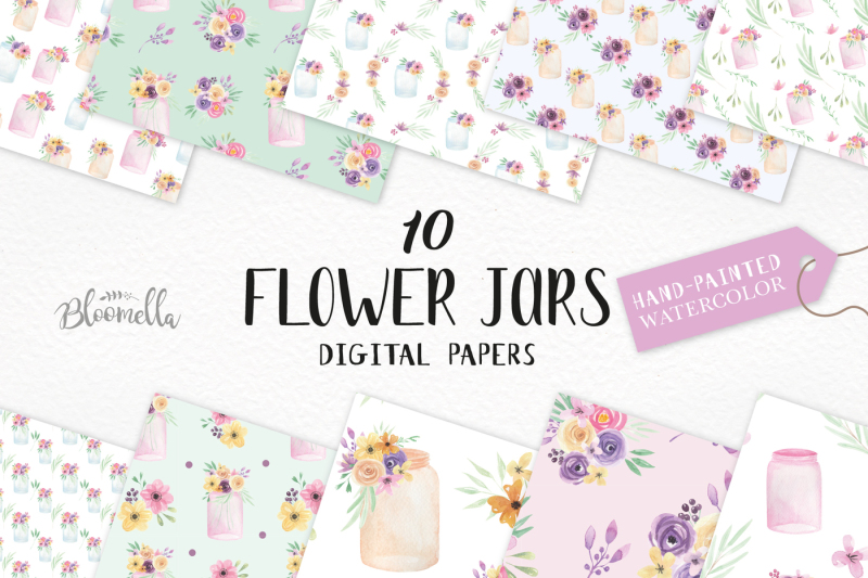 watercolor-jar-patterns-digital-papers-floral-flower-prints