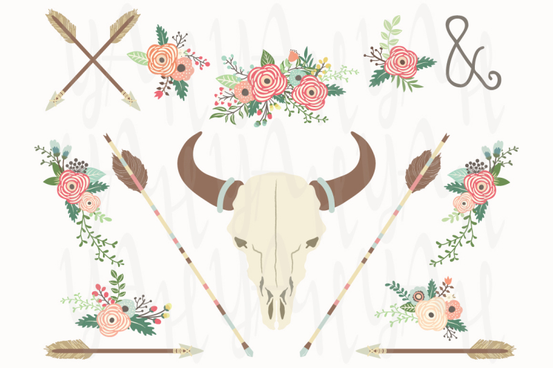 floral-tribal-bull-skull-collection