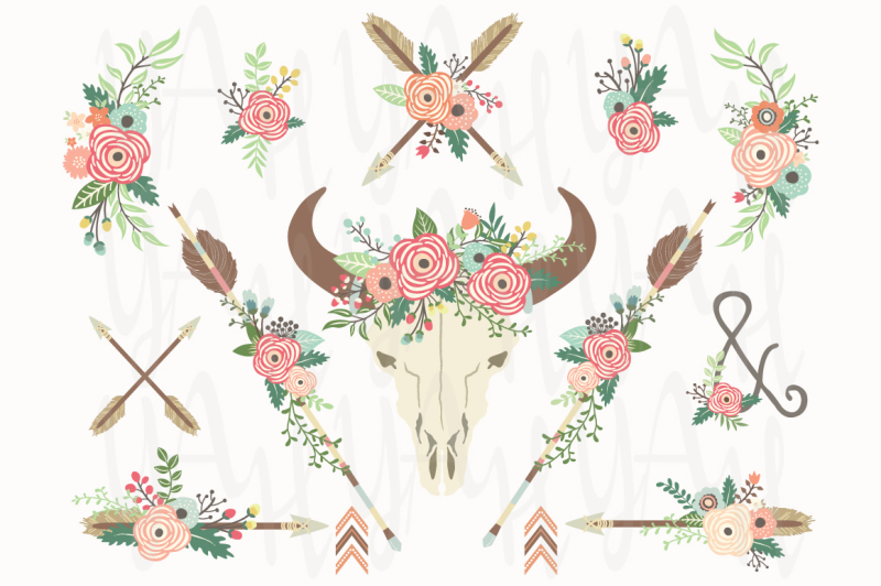 floral-tribal-bull-skull-collection
