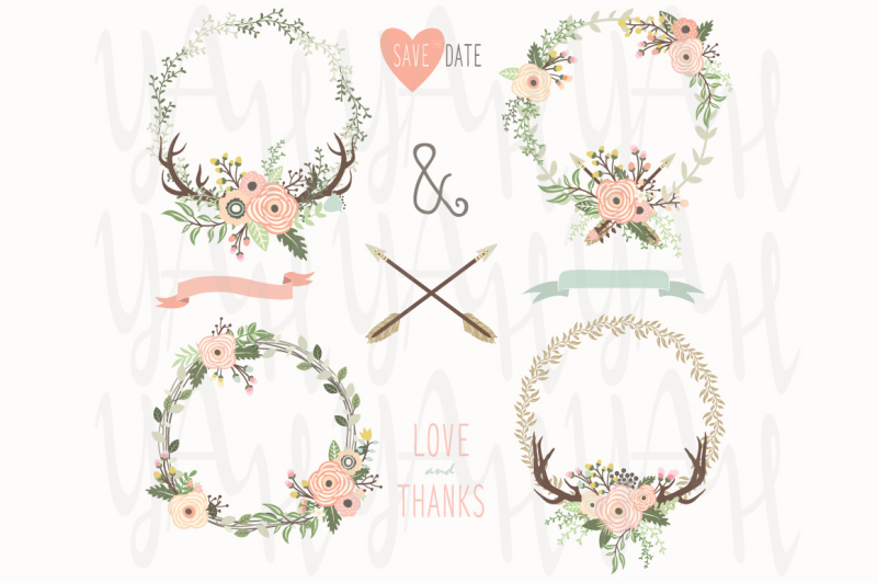 tribal-antlers-floral-wreath-collection
