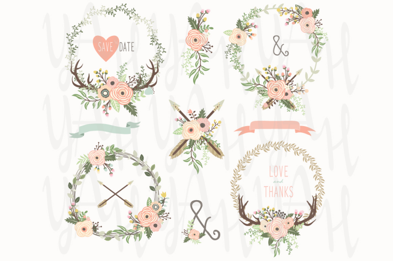 tribal-antlers-floral-wreath-collection