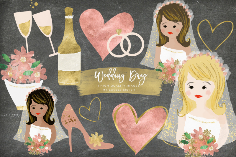 wedding-clip-art-bride-bouquet-cake-glitter-graphics-wedding-planner