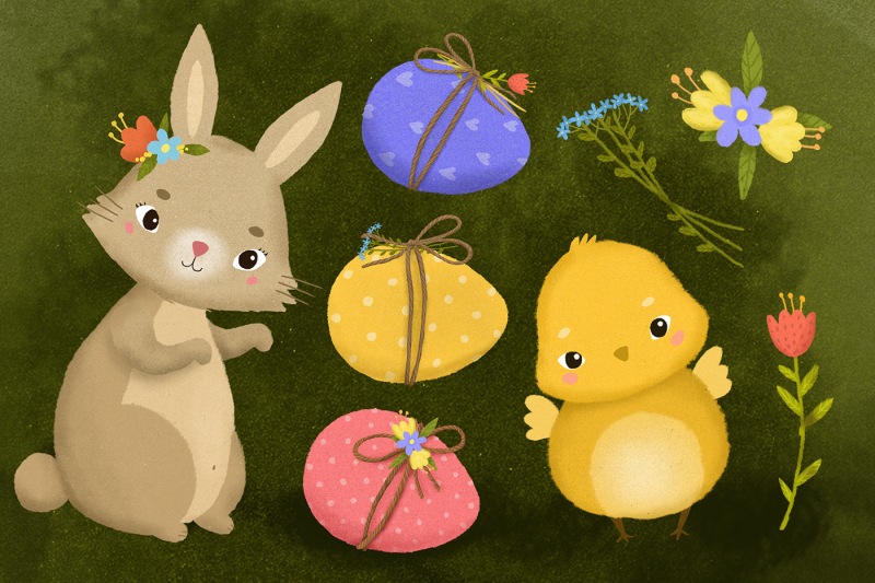 happy-easter-set-hare-eggs-chick