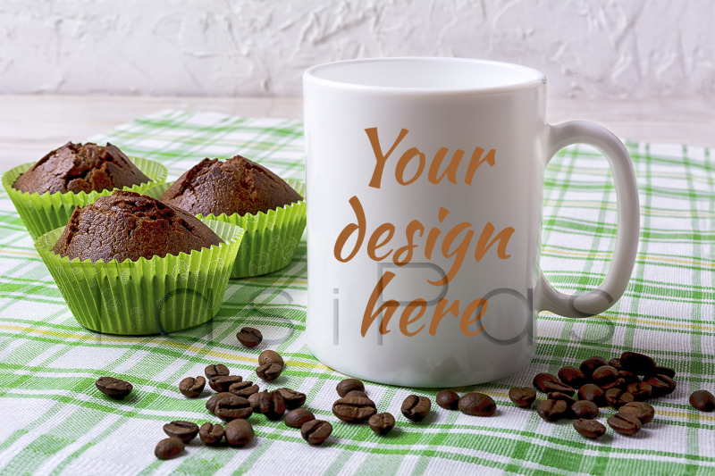 white-mug-mockup-with-chocolate-muffins-on-green-checkered-napkin-nbsp