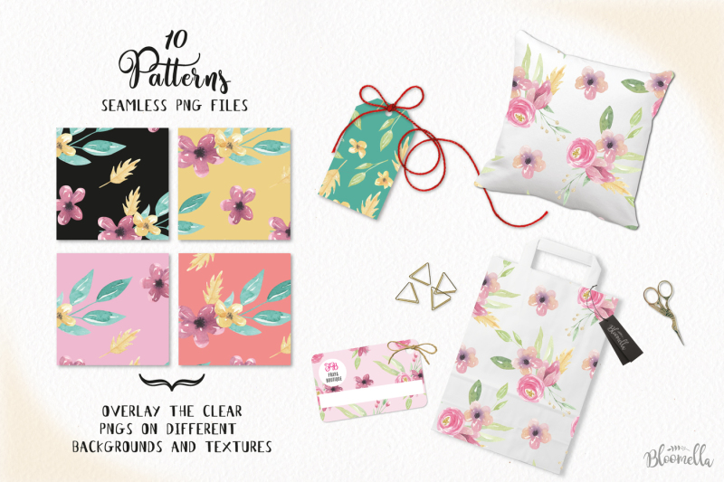 sweet-floral-digital-papers-watercolor-pink-purple-seamless-patterns