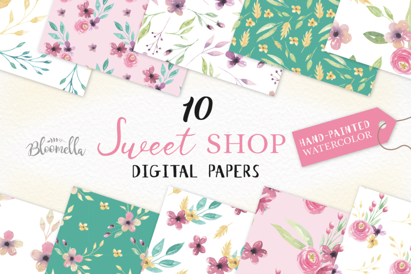 sweet-floral-digital-papers-watercolor-pink-purple-seamless-patterns