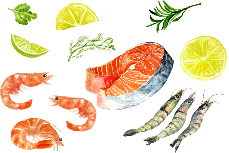 watercolor-image-of-seafood-set