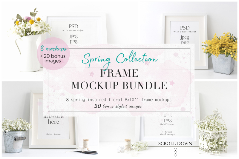 Free Spring Floral 8× Frame Mockup Bundle (PSD Mockups)