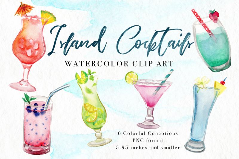 island-cocktails-watercolor-clip-art