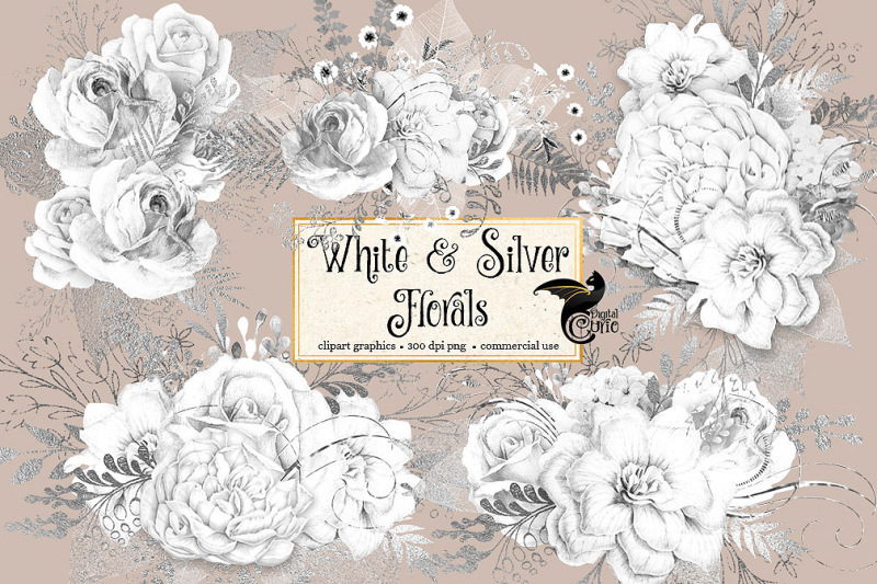 white-and-silver-floral-clipart