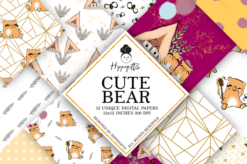 bear-digital-paper-animal-pattern-whimsical-pattern