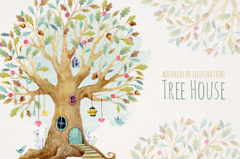 watercolor-tree-house-illustration