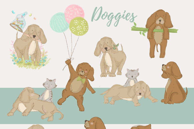spring-time-doggies-illustration-set
