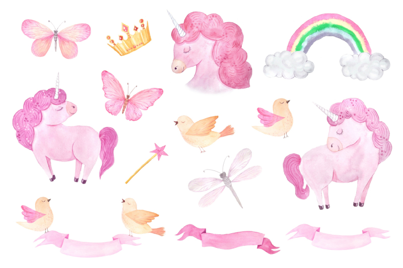 watercolor-unicorn-design-set