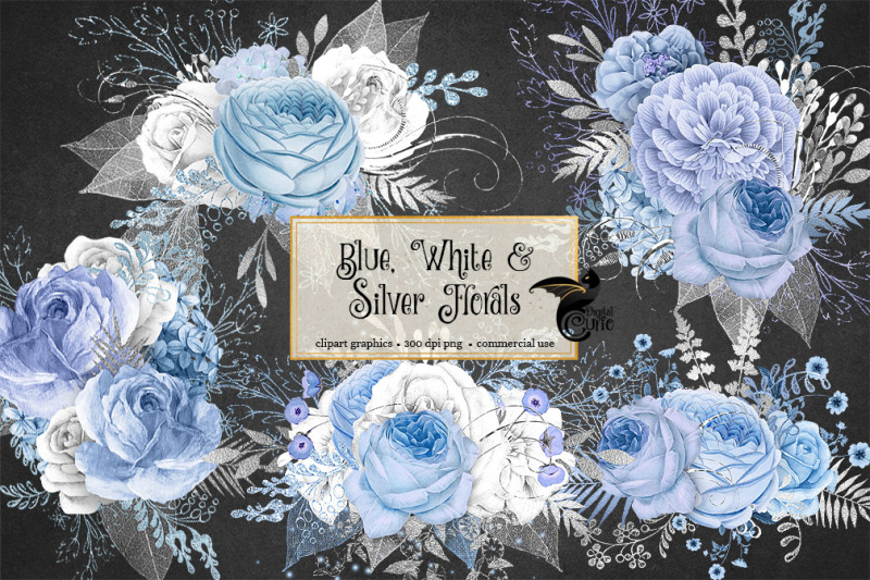 blue-white-and-silver-florals