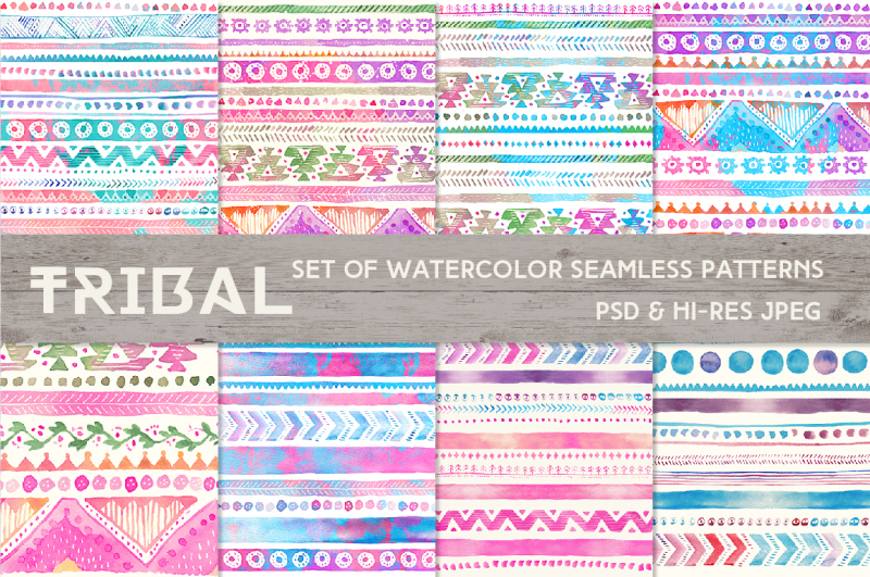 tribal-watercolor-seamless-patterns