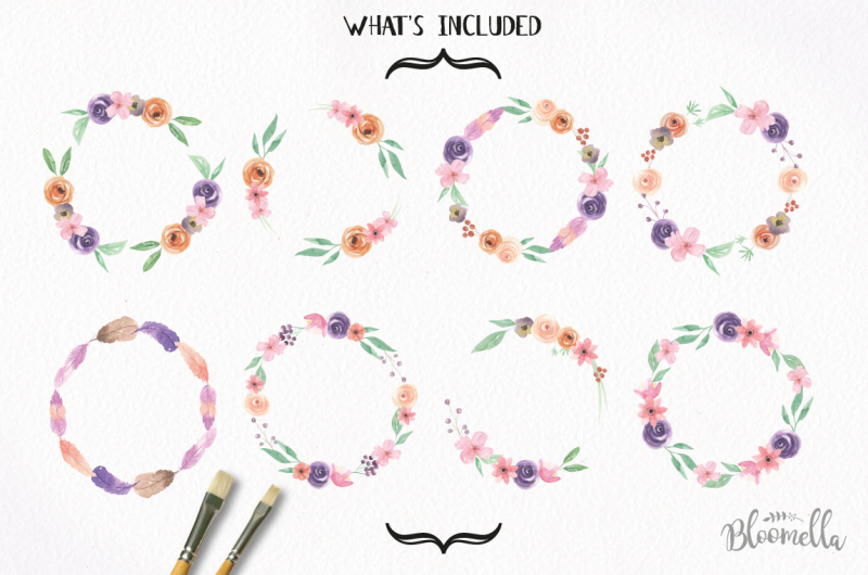 watercolor-floral-wreath-set-garlands-flowers-feathers-kit