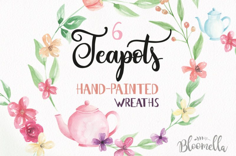 teapot-watercolor-wreaths-flower-floral-clipart-garlands