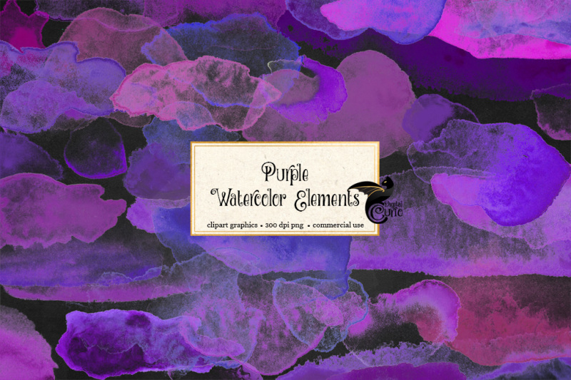 purple-watercolor-paint-elements