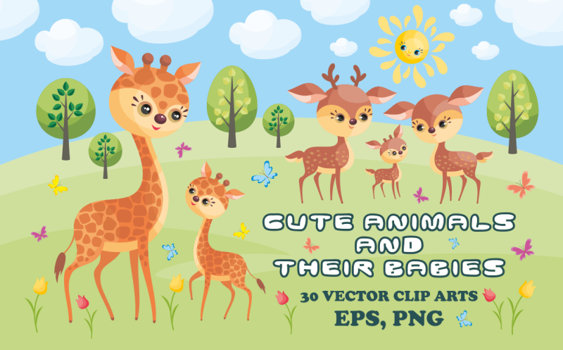 cute-animals-and-their-babies-vector-clip-arts