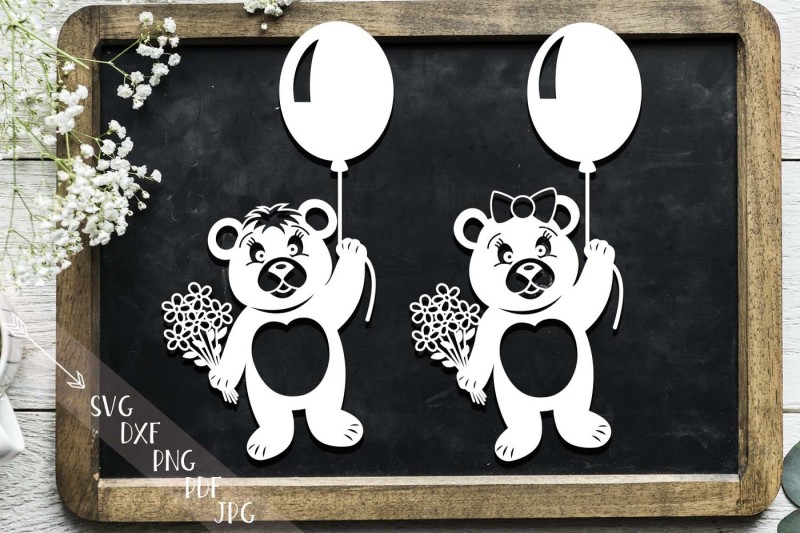 birthday-bear-with-flowers-girl-and-boy-papercutting-template-svg-pdf